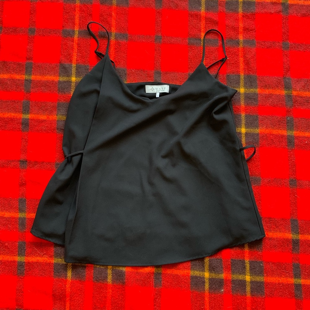 WAYF lined black tank top with ties.
